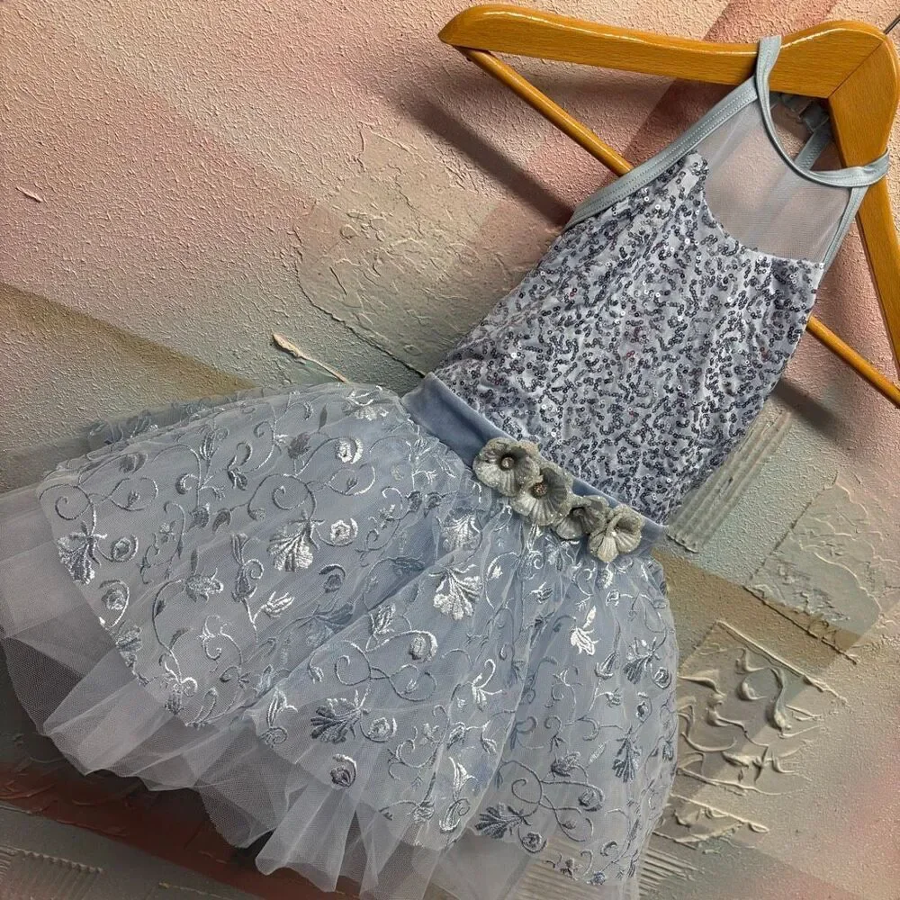 Weissman 15624 Blue Floral Ballet TuTu Dance Costume Embroidered Sequins Velvet